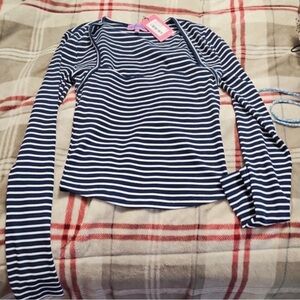 Edikted Navy and White Striped Long Sleeve Top